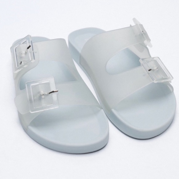 Zara Shoes Zara Rubberized Buckled Slide Sandals Size 9 New With